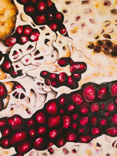 绘画 标题为“Pomegranate VII” 由Faustina, 原创艺术品, 油 安装在木质担架架上