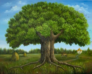 Family tree Ζωγραφική με τίτλο "Family tree" από Elena Artgent, Αυθεντικά έργα τέχνης, Λάδι Τοποθετήθηκε στο Ξύλινο φορείο σκελετό
