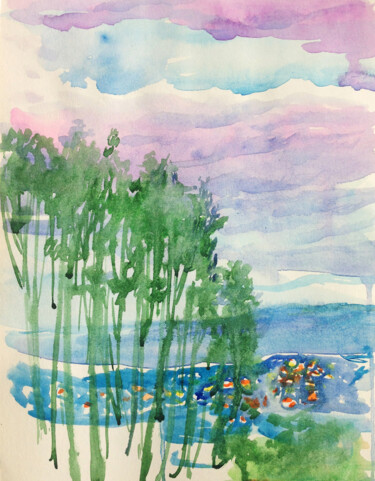 Painting titled "TWILIGHT" by Kristina Kristiana, Original Artwork, Watercolor