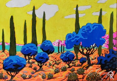 Painting titled "Cyprès en Provence" by Thomas Rodet, Original Artwork, Acrylic