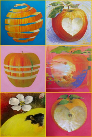 En départs 1999 à Gisancourt, 6 tableaux pommes Peinture intitulée "En départs 1999 à G…" par Applestrophe, Œuvre d'art originale, Acrylique