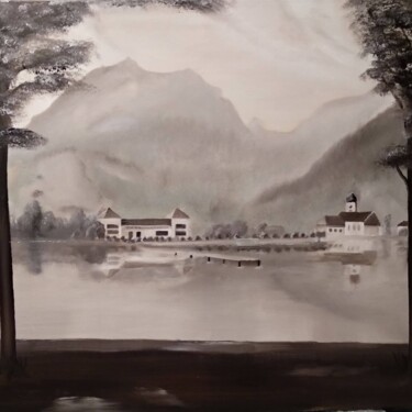 Schilderij getiteld "Strobl mit Alpensee…" door Amadeus, Origineel Kunstwerk, Olie