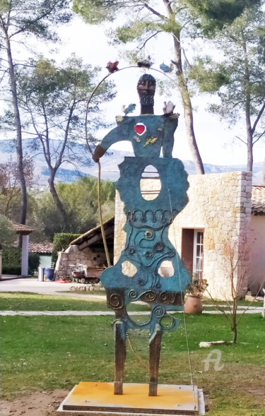 Sculpture intitulée "L'oiseleur" par Elisabeth Brainos, Œuvre d'art originale, Bronze