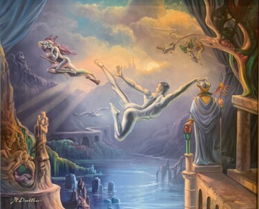 Malerei mit dem Titel "Traumtheater des Fl…" von Herbert Duttler, Original-Kunstwerk, Öl