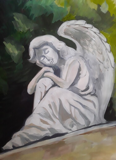 Schilderij getiteld "Angel in the garden" door Ivan Skripel, Origineel Kunstwerk, Gouache