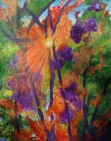Forêt incendiée 2 Malerei mit dem Titel "Forêt incendiée 2" von Michela Poulin, Original-Kunstwerk, Acryl Auf Karton montiert
