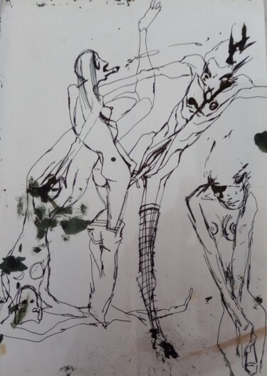 Drawing titled "Encounter with the…" by Eduardo Bustos Segovia, Original Artwork, Ink Mounted on Cardboard
