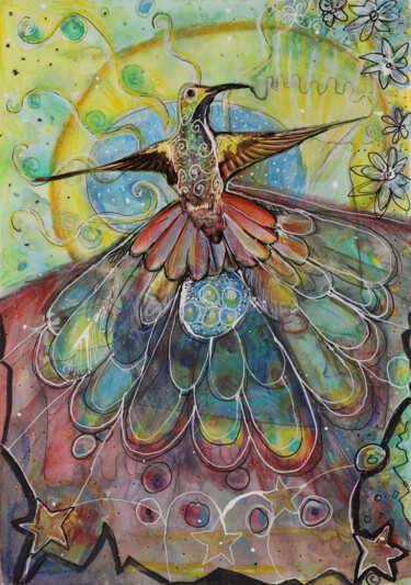 Malerei mit dem Titel "Seelenvogel" von Claudia Letulé, Original-Kunstwerk, Aquarell