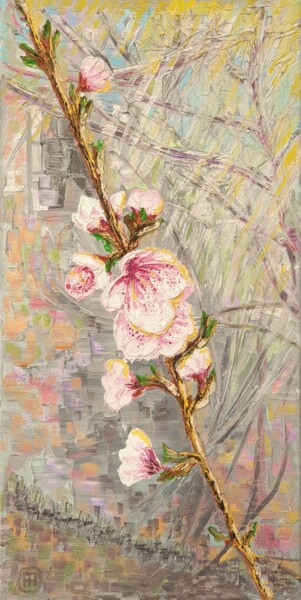 Peach flower - a symbol of female beauty 绘画 标题为“Peach flower - a sy…” 由Сергей Гонтаровский (Serhii Hontarovskyi), 原创艺术品, 油 安装在木质担架架上