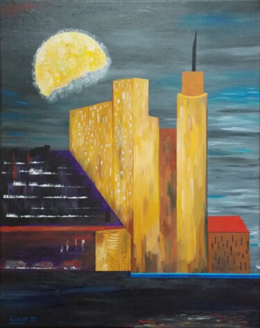 Painting titled "Hinter dem Mond ist…" by Harry, Original Artwork, Oil