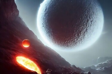 Digital Arts titled "Approaching Moon" by Boris Tetiushin, Original Artwork, Digital Painting