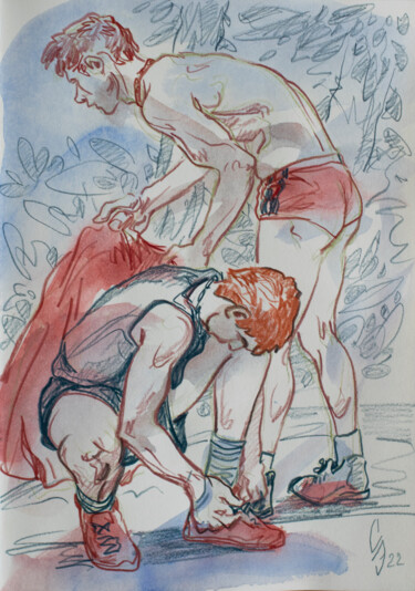 "Young athletes." başlıklı Resim Sergey Sovkov tarafından, Orijinal sanat, Suluboya