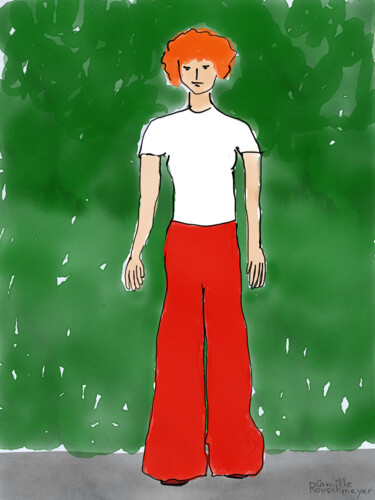 Femme au pantalon rouge Arts numériques intitulée "Femme au pantalon r…" par Camille Rouschmeyer, Œuvre d'art originale, Peinture numérique