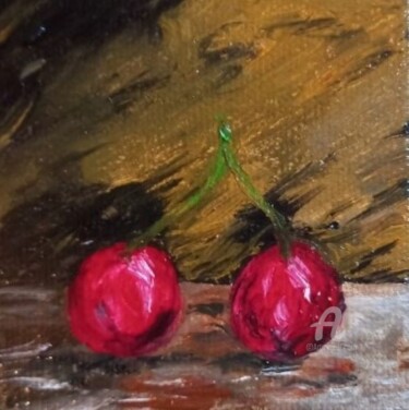 Painting titled "Les cerises du soir" by Roberto Urbano, Original Artwork, Oil Mounted on Wood Stretcher frame