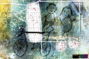 PRENTJE VAN 2 KINDEREN & 1 FIETS & 1 RUIMTETUIGJE OM TE VLUC 数字艺术 标题为“PRENTJE VAN 2 KINDE…” 由Koen Vlerick, 原创艺术品, 2D数字工作