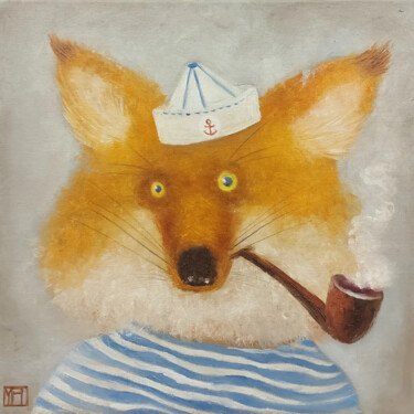 Oil Painting Sea Fox for children and Adults Pintura titulada "Oil Painting Sea Fo…" por Iuliia Muraveinikova, Obra de arte original, Oleo Montado en Bastidor de camilla…