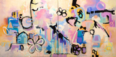 House Music - Large Abstract Diptych "House Music - Large…" başlıklı Tablo Deb Breton tarafından, Orijinal sanat, Akrilik Ahşap Sedye çerçevesi üzerine monte edi…