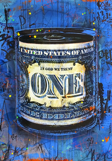 Printmaking titled "Tehos one dollar bl…" by Tehos, Original Artwork, Digital Print Mounted on Other rigid panel