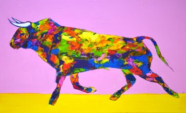 绘画 标题为“Bull” 由Iryna Kastsova, 原创艺术品, 丙烯 安装在木质担架架上