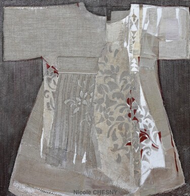 Schilderij getiteld "Kimono en lin" door Nicole Chesny, Origineel Kunstwerk, Acryl Gemonteerd op Frame voor houten brancard