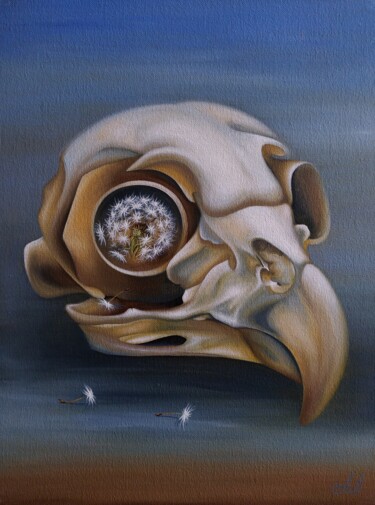 Owl (skull) 绘画 标题为“Owl (skull)” 由Anna Shabalova, 原创艺术品, 油 安装在纸板上