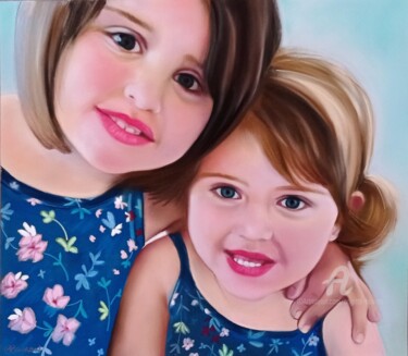 Dessin intitulée "Lexi et Leah" par Brigitte Bouron, Œuvre d'art originale, Pastel