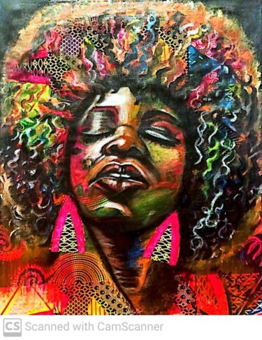 Malerei mit dem Titel "Colourful Fro" von Marthe Ngandu, Original-Kunstwerk, Acryl