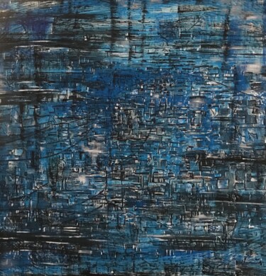 Painting titled "Ville engloutie" by Stéphanie Jouffret, Original Artwork, Collages Mounted on Wood Stretcher frame