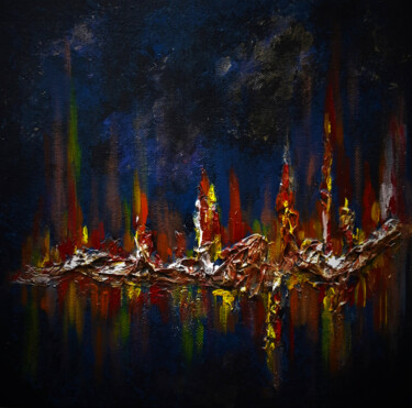 Rhythmic Night Painting titled "Rhythmic Night" by Julia Leon, Original Artwork, Acrylic Mounted on Wood Stretcher frame