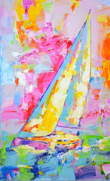 Peinture intitulée "Sailboat 6." par Iryna Kastsova, Œuvre d'art originale, Acrylique Monté sur Châssis en bois