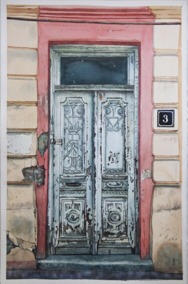 Old door in Georgia 3 Peinture intitulée "Old door in Georgia…" par Eugene Panov, Œuvre d'art originale, Aquarelle