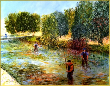 Les faucheurs de la Sorgue Peinture intitulée "Les faucheurs de la…" par Monique Laville, Œuvre d'art originale, Huile Monté sur Châssis en bois