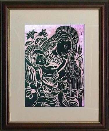 Impressões e gravuras intitulada "16_A Santa" por Maria Lucia Pacheco, Obras de arte originais, Xilogravura