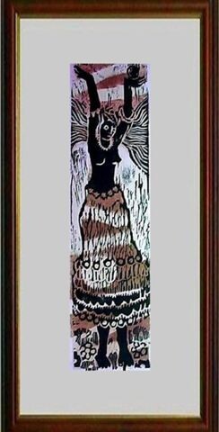 Impressões e gravuras intitulada "23_Saravá" por Maria Lucia Pacheco, Obras de arte originais, Xilogravura