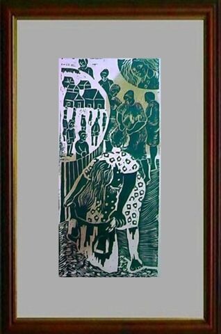 Impressões e gravuras intitulada "24_Lavadeiras 2" por Maria Lucia Pacheco, Obras de arte originais, Xilogravura