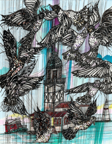 Σχέδιο με τίτλο "The Maidens Tower" από Maria Susarenko, Αυθεντικά έργα τέχνης, Στυλό