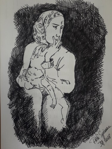 제목이 "La piétà syrienne"인 그림 Diane Medus로, 원작, 잉크