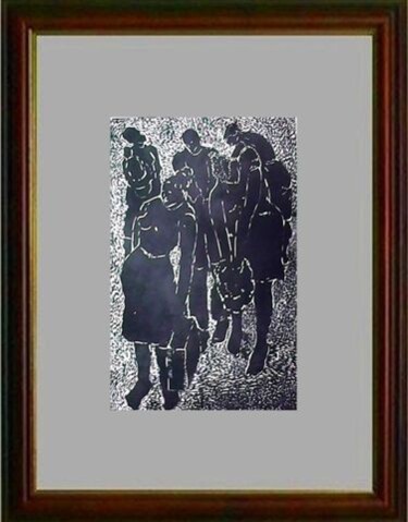 Impressões e gravuras intitulada "27_O embarque notur…" por Maria Lucia Pacheco, Obras de arte originais, Xilogravura
