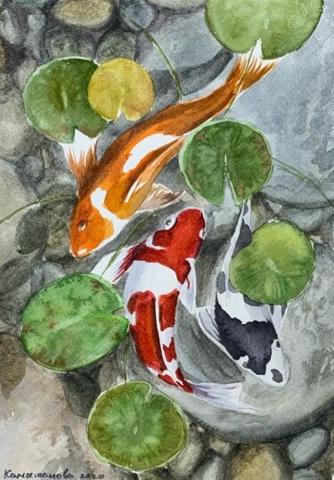 Malerei mit dem Titel "Carps" von Daria Kamishanova, Original-Kunstwerk, Aquarell