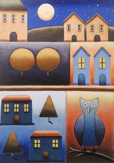 Peinture intitulée "Nuit paisible" par Sabrina Riggio, Œuvre d'art originale, Acrylique