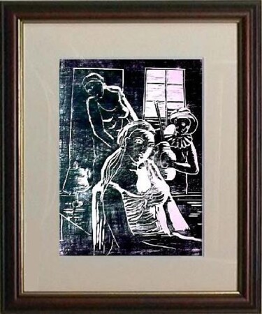 Impressões e gravuras intitulada "35_Cena noturna" por Maria Lucia Pacheco, Obras de arte originais, Xilogravura