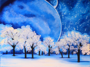 Cosmic Winter Wonderland A Starry Night Over Snowy Forest 绘画 标题为“Cosmic Winter Wonde…” 由Tetiana Surshko (SurshkoArt), 原创艺术品, 油