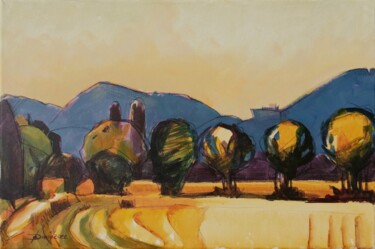 Beautiful mountain landscape with castle in southern Palatin Peinture intitulée "Beautiful mountain…" par Olga David, Œuvre d'art originale, Acrylique Monté sur Châssis en bois