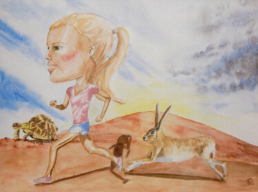 Aquarelle originale et unique : Grosse tête joggeuse Peinture intitulée "Aquarelle originale…" par Isabelle Redonnet, Œuvre d'art originale, Aquarelle