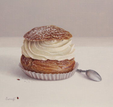 Painting titled "Le chou à la crème" by Reza Sarrafi, Original Artwork, Oil