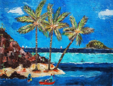 绘画 标题为“Le pêcheur” 由Anne Gobin, 原创艺术品, 丙烯 安装在木质担架架上