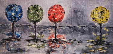 Schilderij getiteld "Saisons d'arbres" door Anne Gobin, Origineel Kunstwerk, Acryl Gemonteerd op Frame voor houten brancard