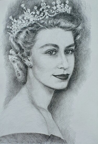 HM The Queen Elizabeth II Desenho intitulada "HM The Queen Elizab…" por Natasha Sokolnikova, Obras de arte originais, Lápis Montado em Cartão