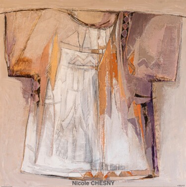 Schilderij getiteld "Kimono indohito" door Nicole Chesny, Origineel Kunstwerk, Acryl Gemonteerd op Frame voor houten brancard