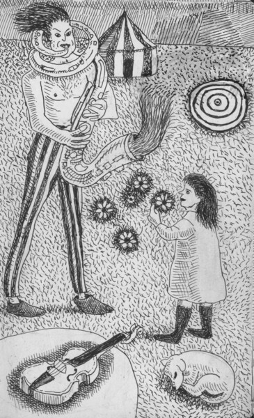 图画 标题为“Un día en el circo” 由Miguel Rojas, 原创艺术品, 墨